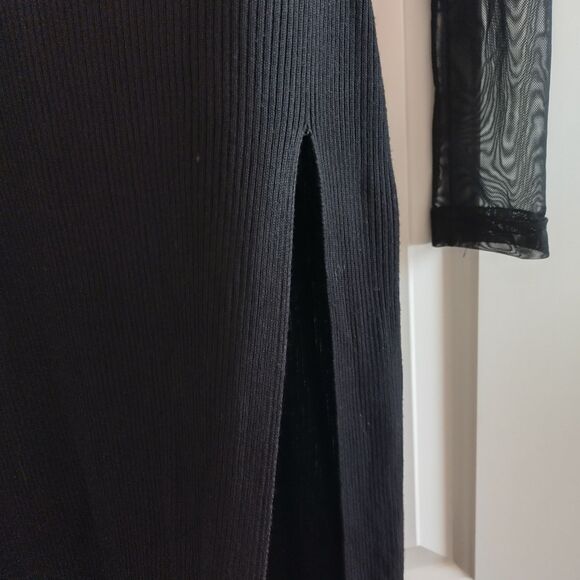 Almost Famous Sheer Black Bodycon Stretch Dress L Vampy Grunge Goth Sexy Witchy - Picture 3 of 6
